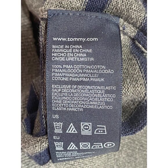 Tommy Hilfiger Flag Logo Striped Long Sleeves V-Neck Pima Cotton Sweater Men L - Picture 6 of 10